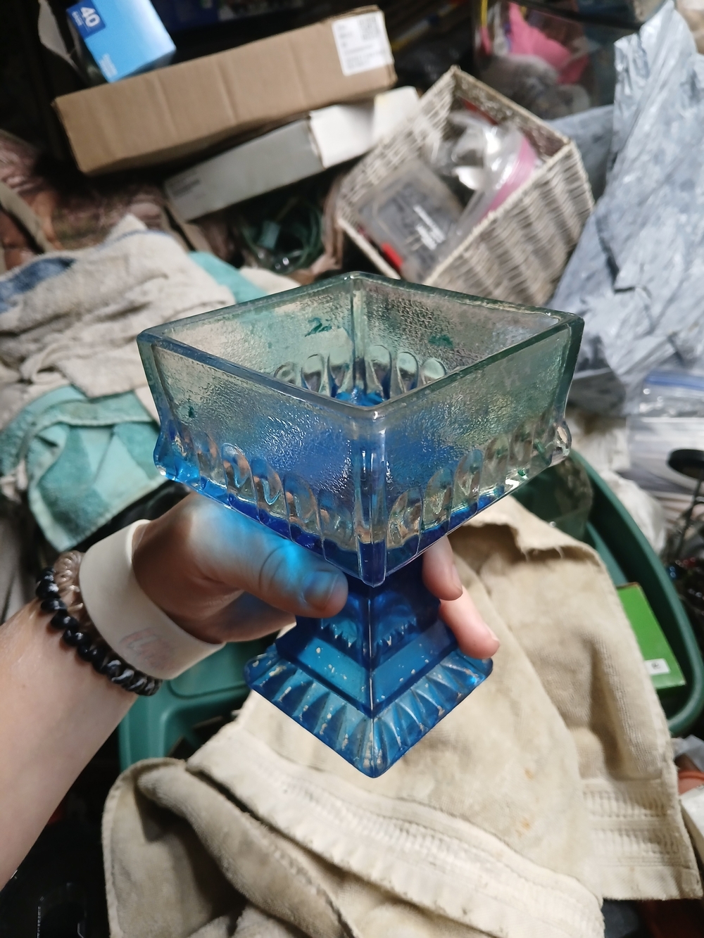 vintage Jeannette Glass pedestal candy dish, often called a "wedding box